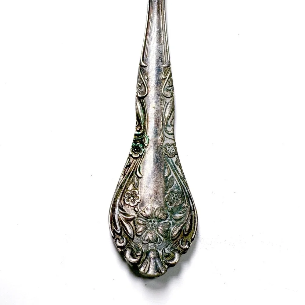 Floral Salad‎ Serving Fork & Spoon Set - Vintage 1920s-40s Nickel Silver Ornate
